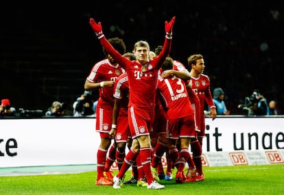 Kroos celebra un gol suyo para el Bayern de Múnich frente al Hertha de Berlín en marzo de 2014.