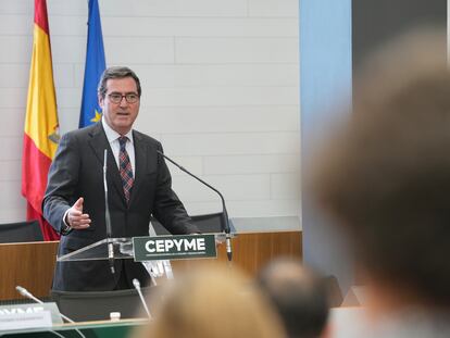 El presidente de CEOE, Antonio Garamendi, en la sede de Cepyme en Madrid.