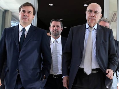 O presidente da Câmara, Rodrigo Maia, e o ministro da Fazenda, Henrique Meirelles.