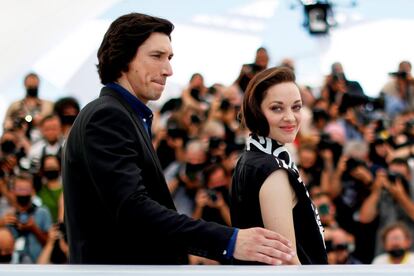 Los actores Adam Driver y Marion Cotillard, durante la presentación de la película 'Annette'.