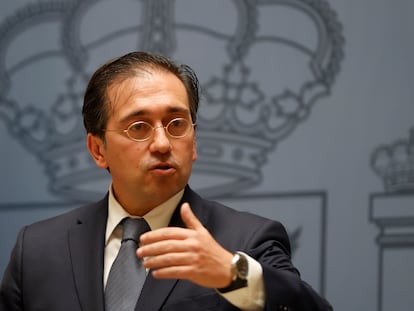 El ministro de Asuntos Exteriores, José Manuel Albares, este jueves en la sede de su departamento.