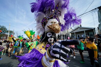 Mardi Gras group The Trams marches on Mardi Gras Day in New Orleans, Tuesday, Feb. 21, 2023.