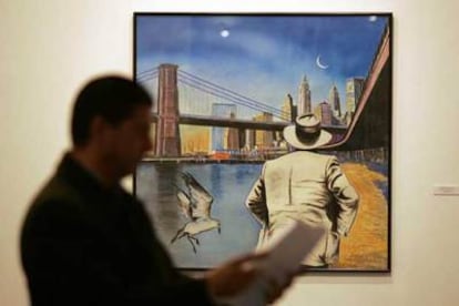 Portada de Eduardo Úrculo para el álbum <i>Poetas en Nueva York</i>, en la exposición <i>Arte y canción. </i>
