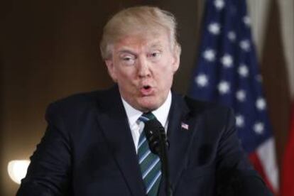 IEl presidente Donald Trump, este viernes tras su encuentro con Ángela Merkel.