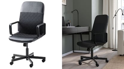 Las costuras del respaldo dan a esta silla de estudio con diseño Ikea un aspecto muy elegante.