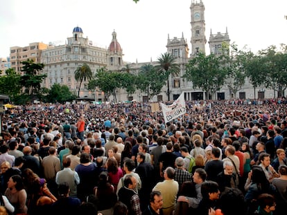 Una manifestación del 15-M en Valencia, en 2011.