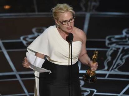 Patricia Arquette durante su discurso en los Oscar de 2015.