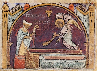 A 12th-century miniature shows Bishop Teodomiro discovering the tomb of the apostle James.