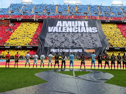 Homenaje a las víctimas de la dana en Mestalla, este sábado.