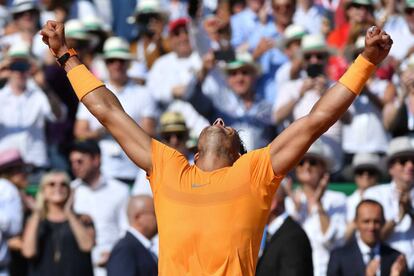 Nadal celebra su victoria frente al japonés Kei Nishikori.