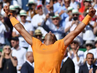 Nadal celebra su victoria frente al japonés Kei Nishikori.