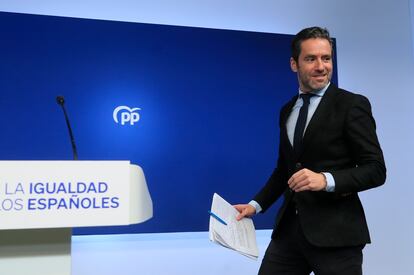 El PP cierra la puerta a negociar la renovación del CGPJ: “No vamos a colaborar. Sánchez quiere controlar el Poder Judicial”. Borja Sémper en rueda de prensa.