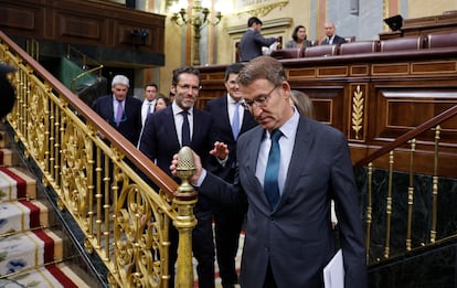 Alberto Núñez Feijóo, a su llegada al hemiciclo del Congreso de los Diputados el jueves. 