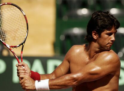 Fernando Verdasco, durante un entrenamiento previo a la eliminatoria contra Alemania.