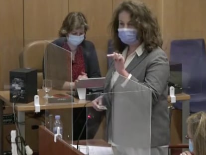 Carla Antonelli este lunes en la comisión de políticas de la Asamblea de Madrid