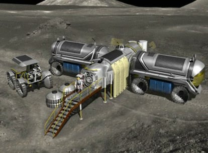 Dibujo de una base lunar de primera generación prevista en el programa Constellation de la NASA.