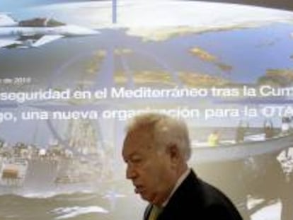El ministro de Asuntos Exteriores, José Manuel García-Margallo, durante la jornada "La Seguridad en el Mediterráneo tras la Cumbre de Chicago. Una nueva organización para la OTAN", hoy en Valencia.
