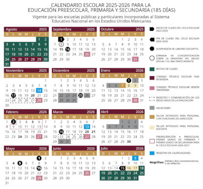 MÉXICO-CALENDARIO ESCOLAR 2025-2026