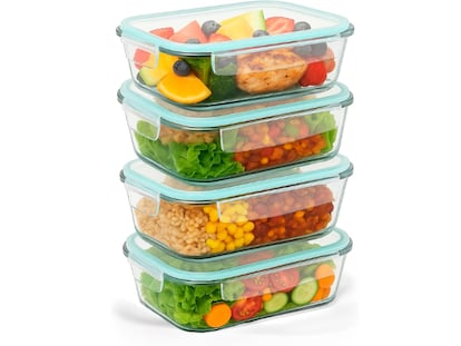 Lote de cuatro 'tuppers' de vidrio perfectos para llevar la comida al trabajo. AHORA CON UN 21% DE DESCUENTO. SOLO 18,99€