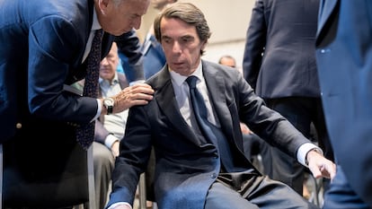 El expresidente del Gobierno y presidente de FAES, José María Aznar, en una charla organizada por esta fundación el 4 de abril.