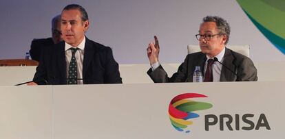 Manuel Polanco, presidente de PRISA (derecha), y Manuel Mirat, consejero delegado (izquierda)