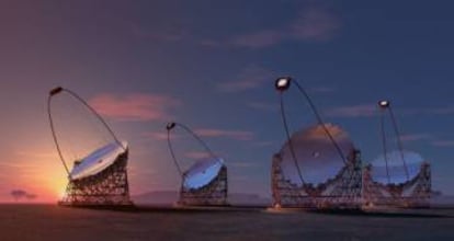 An artist's rendition of what the Cherenkov Telescope Array will look like.