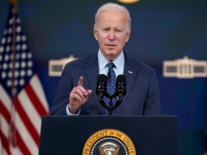 President Joe Biden speaks about the Chinese surveillance balloon and other unidentified objects shot down by the U.S. military, Thursday, Feb. 16, 2023, in Washington.