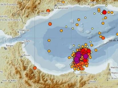 El terremoto de Melilla se ha sentido en Málaga. En la imagen, sismicidad en la zona de Alborán hasta el 11 de marzo.