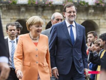 Angela Merkel y Mariano Rajoy en Santiago de Compostela el pasado agosto.