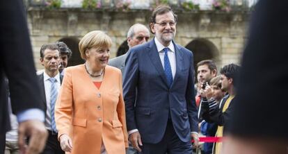 Angela Merkel y Mariano Rajoy en Santiago de Compostela el pasado agosto.