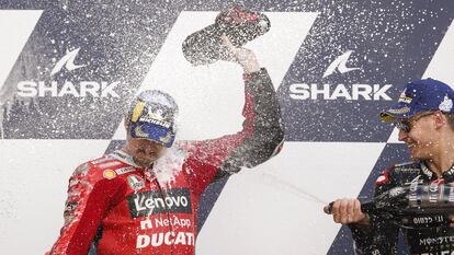 Miller y Quartararo celebran en el podio del GP de Francia.