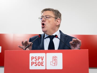 El secretario general del PSPV-PSOE, Ximo Puig, este jueves en la sede socialista en Valencia.