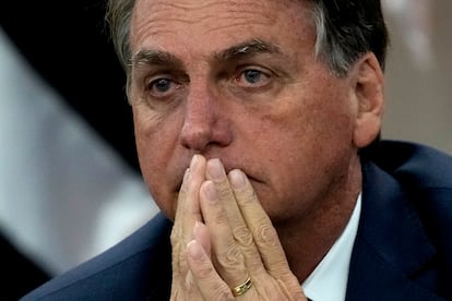 O presidente Jair Bolsonaro em evento nesta segunda-feira, em Brasília.