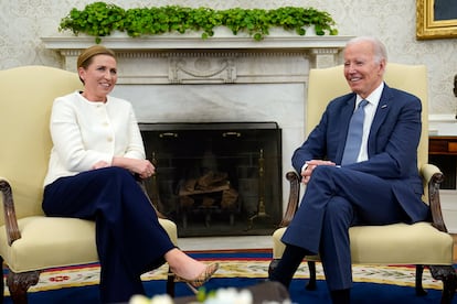 President Joe Biden meets with Denmark's Prime Minister Mette Frederiksen in the Oval Office of the White House in Washington, on June 5, 2023.