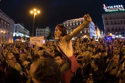 Concentracin en la Puerta del Sol de Madrid, convocada por colectivos feministas para reclamar la erradicacin de las violencias machistas, en septiembre de 2019.