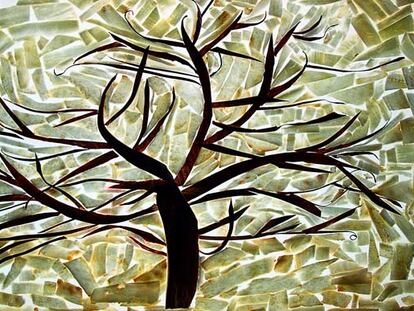Berenjenas rellenas de jamón, homenaje a la obra <i>Gray Tree </i>de Piet Mondrian.