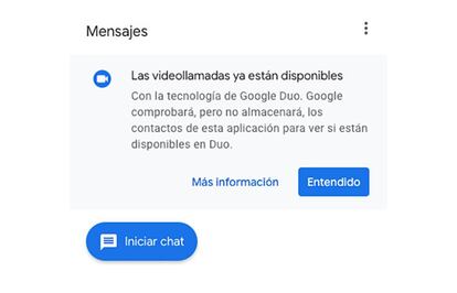 Aviso de disponibilidad del servicio de videollamadas.