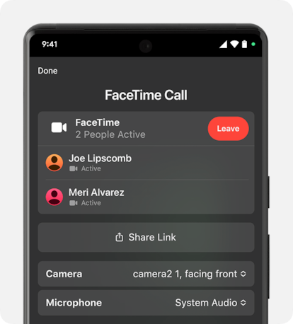 Opciones de FaceTime en Android