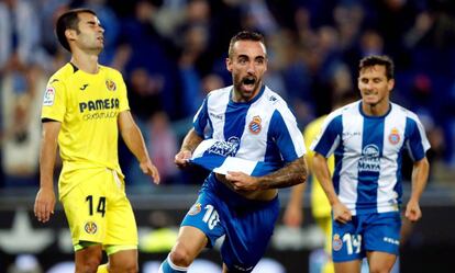 Darder celebra el segundo gol del Espanyol ante el Villarreal.