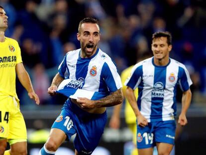 Darder celebra el segundo gol del Espanyol ante el Villarreal.