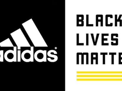 Logotipos oficiales de Adidas y de la Black Lives Matter Global Network Foundation.