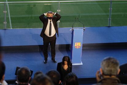 Laporta, justo antes de tomar la palabra en el acto de la toma de posesión.