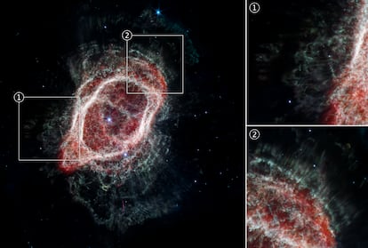 Dos detalles ampliados de la nebulosa.