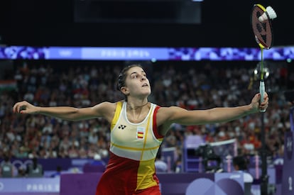 Carolina Marín en acción durante los Juegos Olímpicos de París 2024.