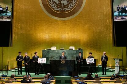 El grupo de K-pop BTS, representante especial de Corea del Sur, en un acto sobre los Objetivos de Desarrollo del Milenio en la ONU