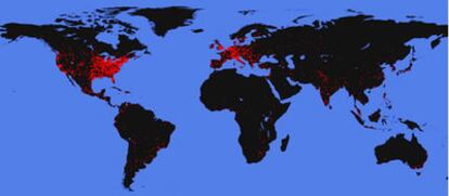 Extensión del virus 'Kamasutra' según los datos recogidos por la compañía de seguridad F-Secure en colaboración con RCN.