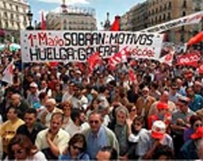 Manifestación unitaria sindical del pasado Primero de Mayo en la Puerta del Sol de Madrid.