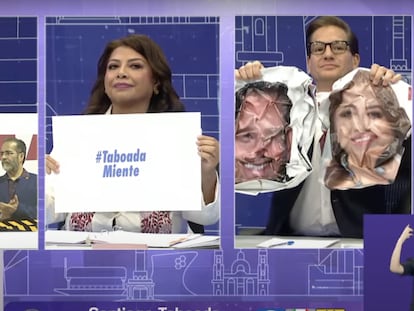 Santiago Taboada, Clara Brugada y Salomón Chertorivski, durante el debate de esta noche.