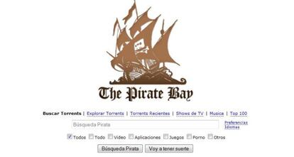 Portada de la pàgina The Pirate Bay.