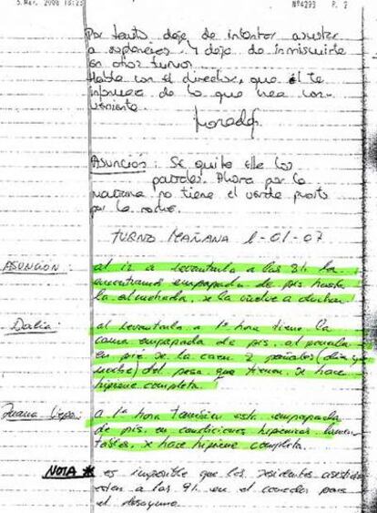 Una de las páginas del libro de incidencias de la residencia donde se especifican las penalidades de los ancianos.